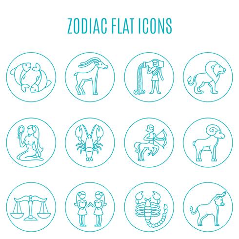 Conjunto de líneas de iconos del zodiaco vector