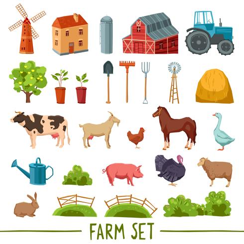 Farm multicolored icon set vector