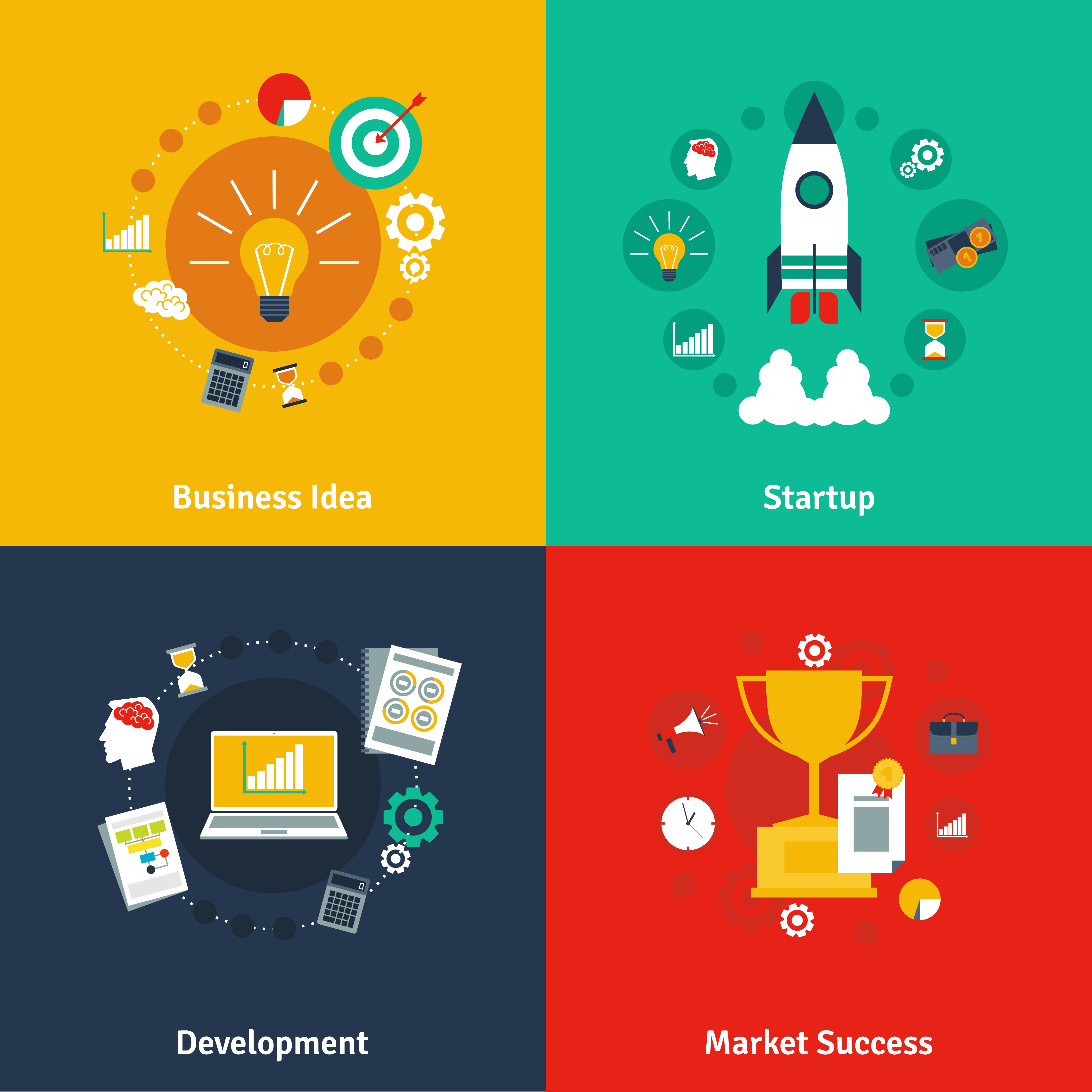 Business concept 4 flat icons square 461727 Vector Art at Vecteezy