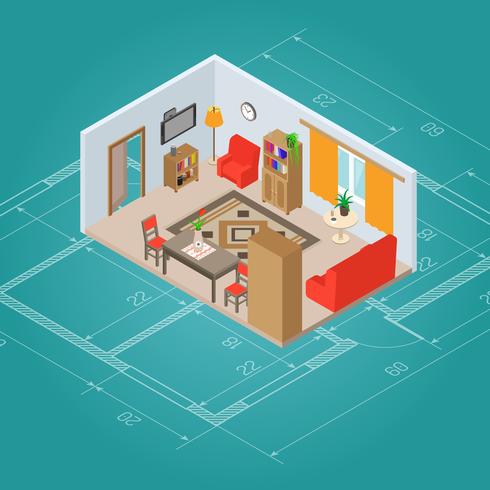 Isometric Living Room Interior vector