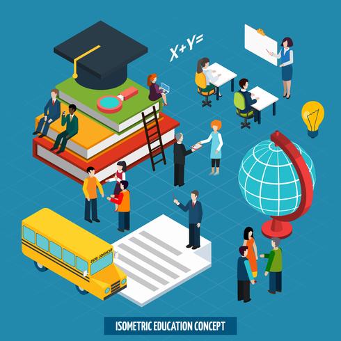 Education concept in isometric characters design  vector