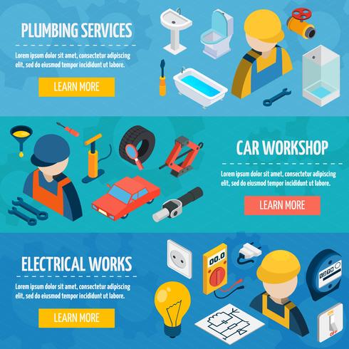 Technic Professions Isometric Banner Set vector