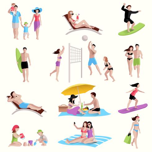 Iconos de personas en la playa vector