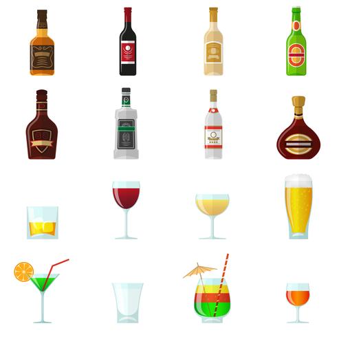 Iconos planos de alcohol vector