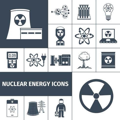 Conjunto de iconos de energía nuclear negro vector