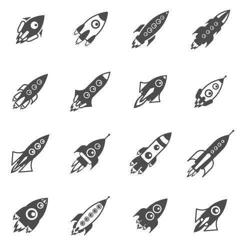 Space Rockets Black White Icons Set  vector