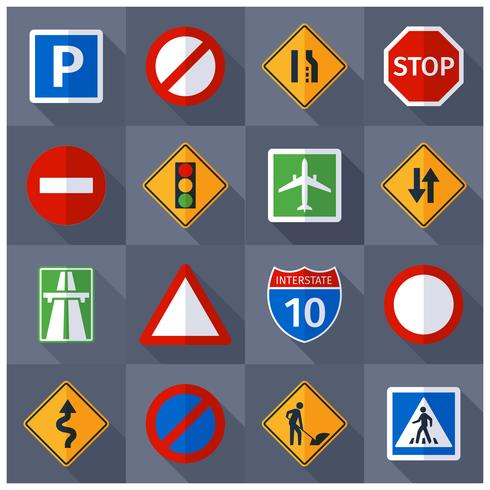 Road traffic signs flat icons set vector