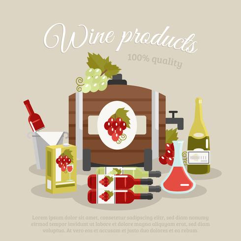 Cartel de bodegones de vida plana de productos de vino vector