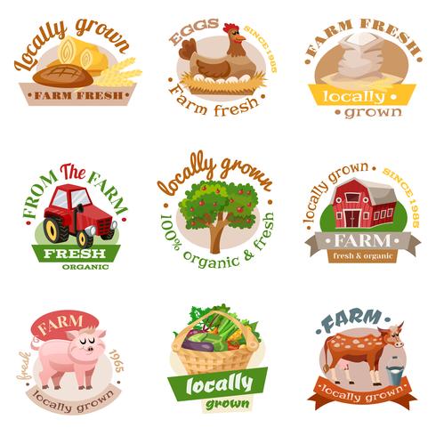 Farm Flat Emblem Set  vector