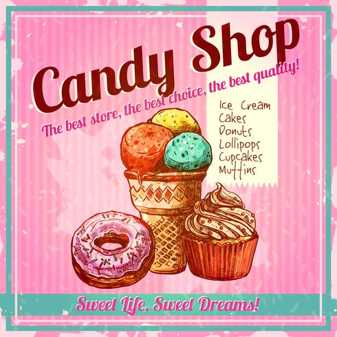 Vintage Candy Shop Poster vector