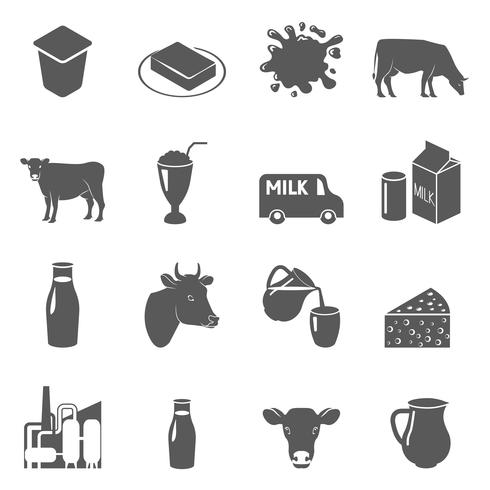 Conjunto de iconos de leche negro vector