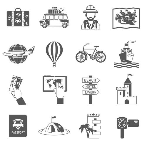 Conjunto de iconos de viaje negro vector