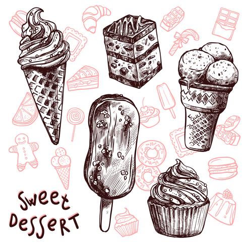 Ice Cream And Cakes Sketch Set vector