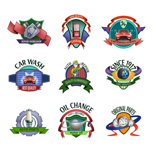 Auto mechanic service emblems set vector