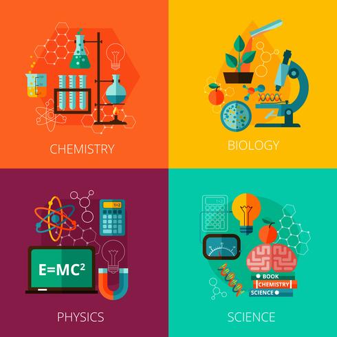 Ciencia concepto 4 iconos de composición de icono plana vector