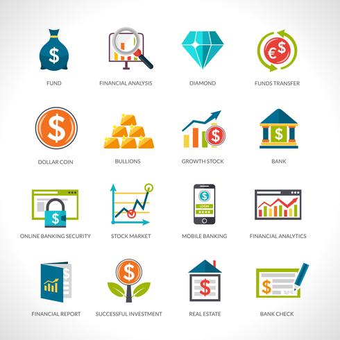 Conjunto de iconos de análisis financiero vector