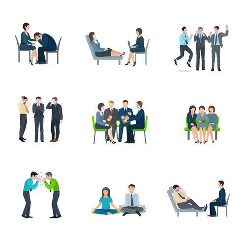 Mental health flat icons set vector