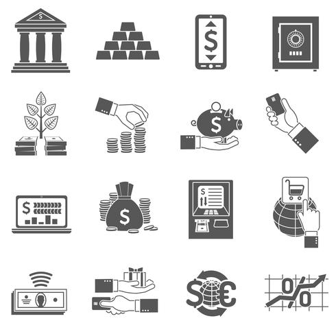 Icono de banca conjunto negro vector