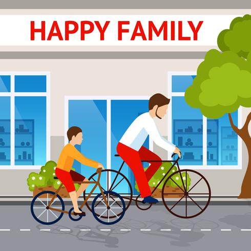 Padre e hijo en bicicletas vector