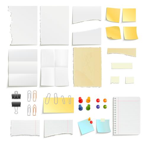 Paper Notes And Clips Object Set vector