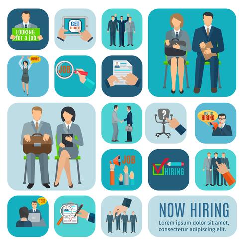 Human resources hiring flat icons set  vector