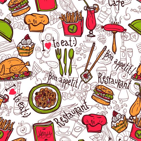 Restaurant symbols seamless pattern doodle sketch vector