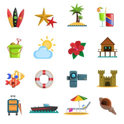 Beach Icons Flat vector