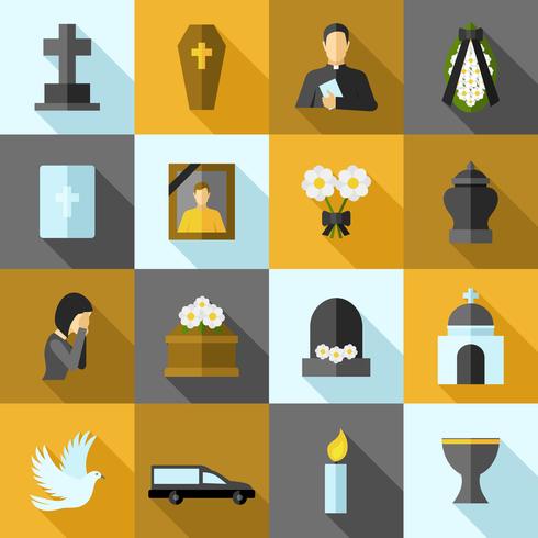 Funeral Icons Flat Set vector