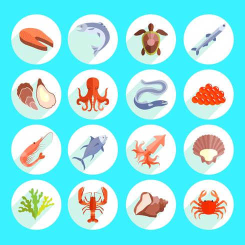 Iconos de comida de mar plana vector