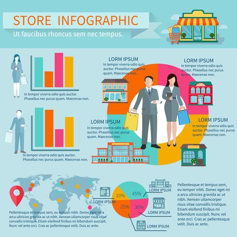 Conjunto infográfico de tiendas. vector