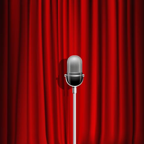 Microphone And Red Curtain Background  vector