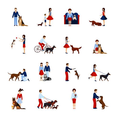 Conjunto de personas con perros vector