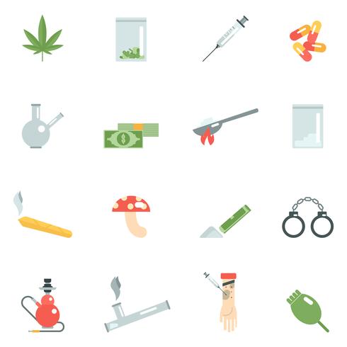 Drogas iconos planos vector