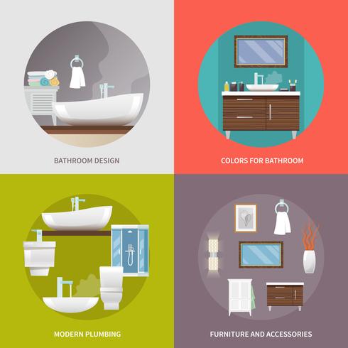 Iconos planos de muebles de baño vector