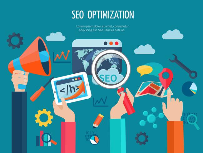 Concepto de optimización SEO con las manos vector