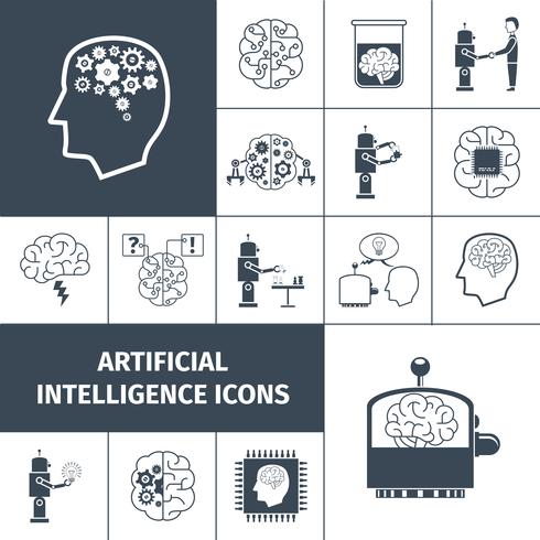 Artificial Intelligence Icons Black vector