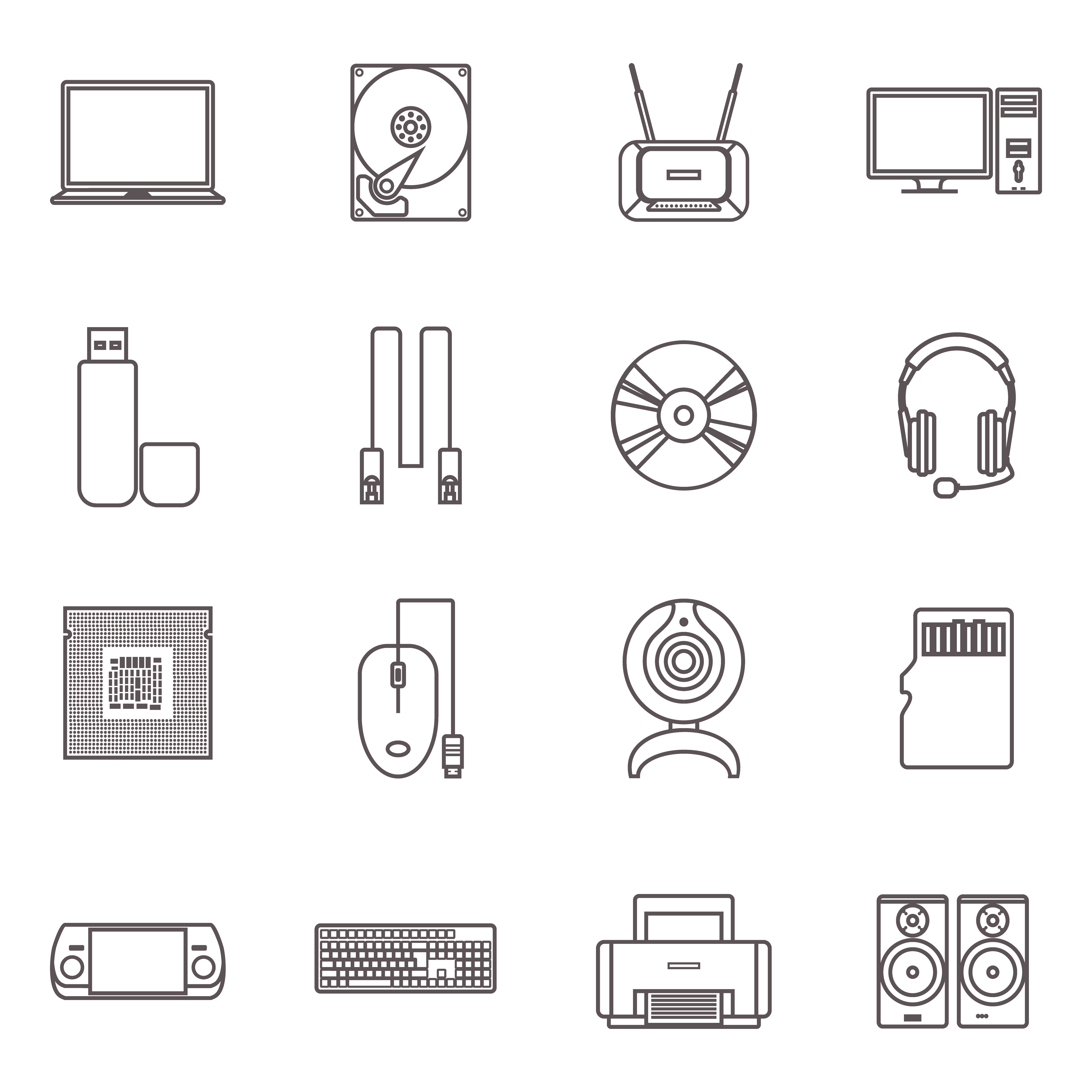 Computer Hardware And Accessories Icon Set 462262 Vector Art at Vecteezy