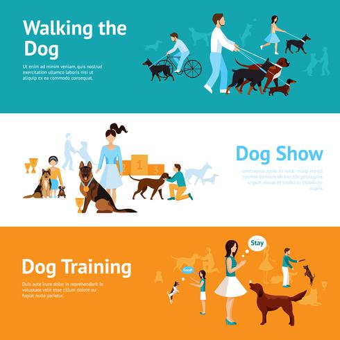 Conjunto de banners de personas con perros vector