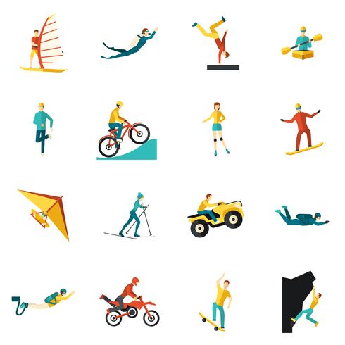Extreme Sports Flat Icons Set vector