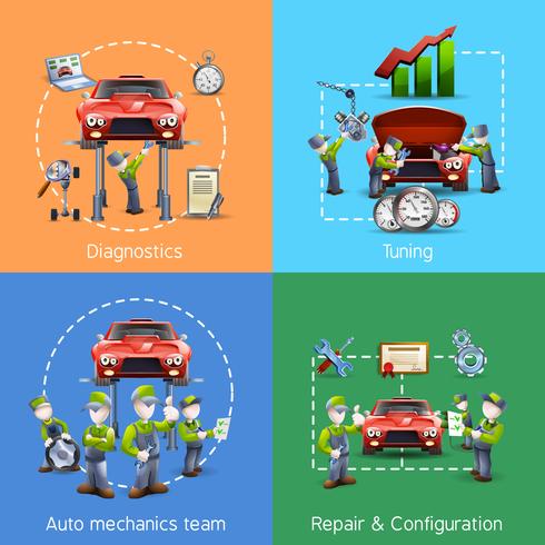 Auto mechanic 4 icons square banner vector