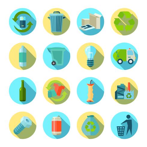 Waste Sorting Round Icons Set  vector