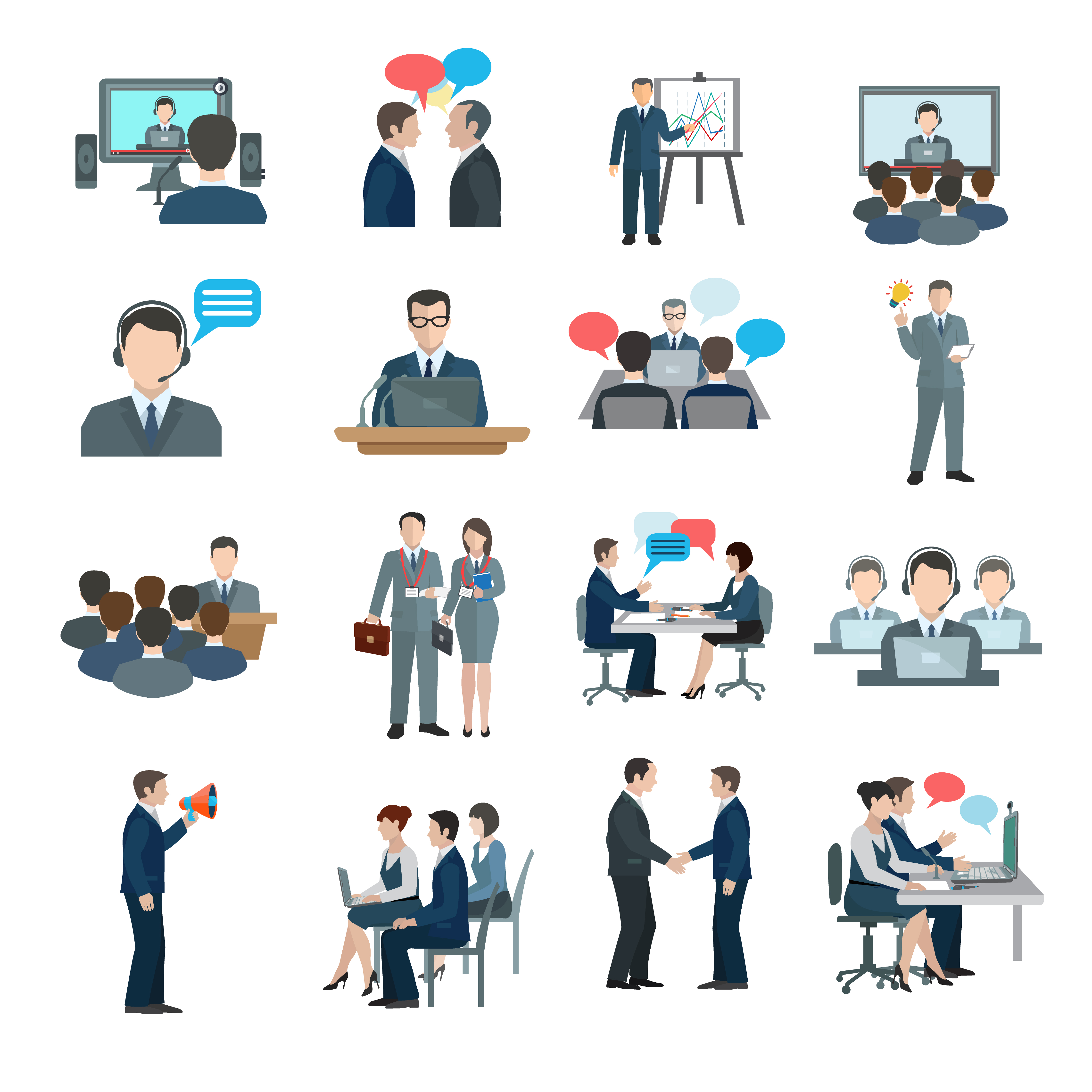 Conference Icons Flat 462358 Vector Art at Vecteezy