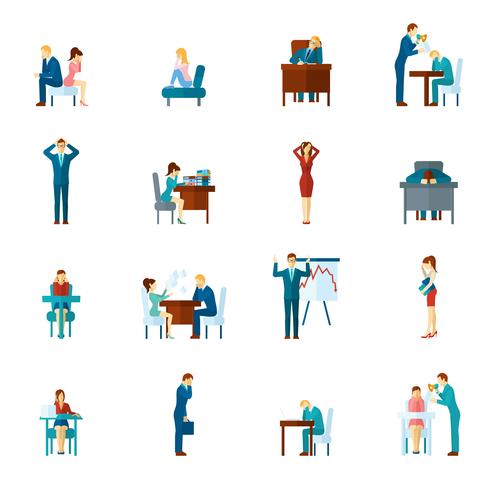 Depression Flat Icons Set vector