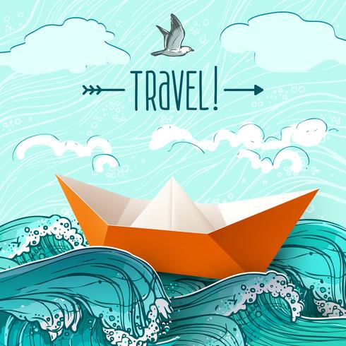 Paper Ship On Waves vector