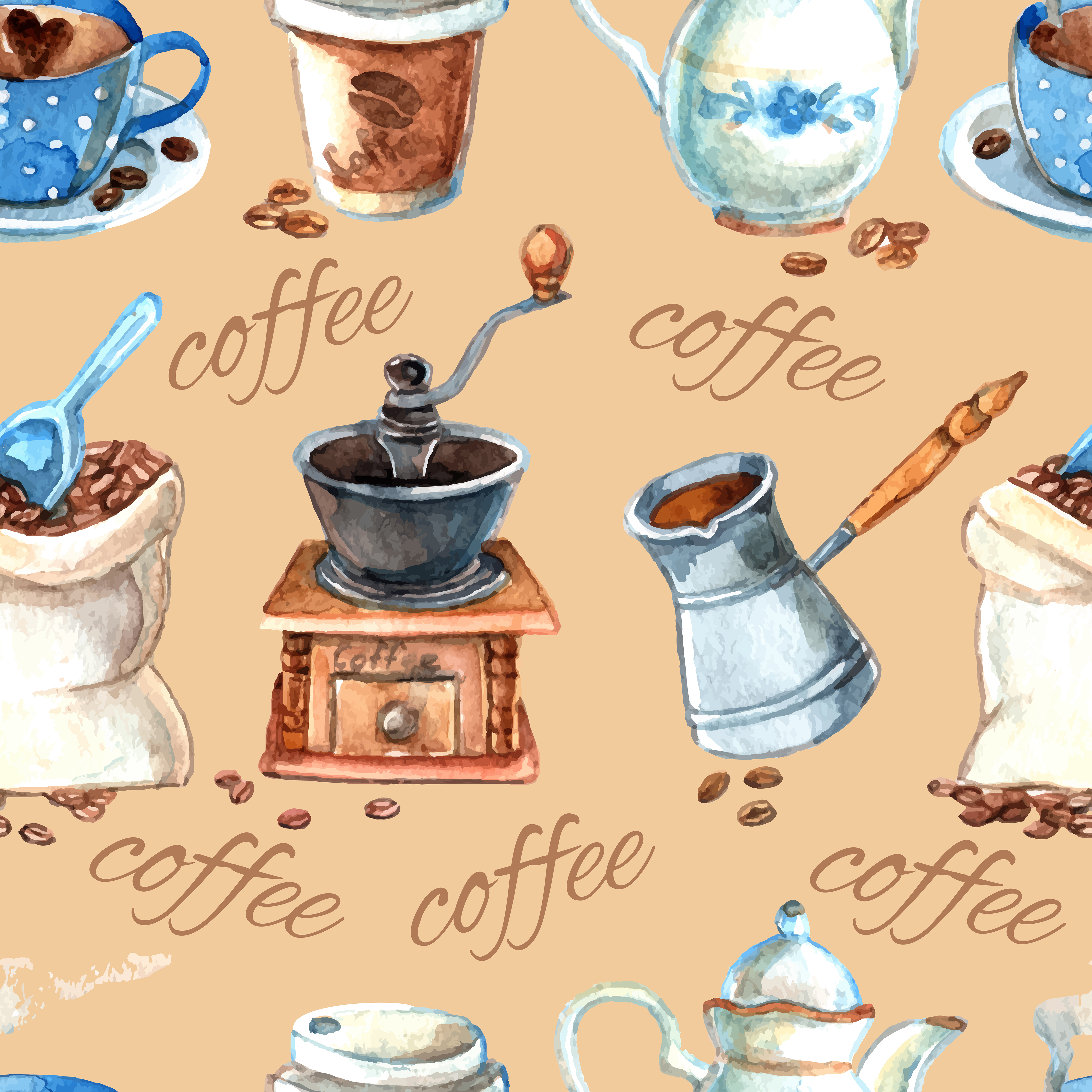 Vintage coffee set items seamless pattern 462457 Vector Art at Vecteezy