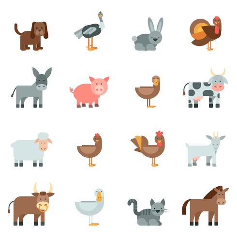 Conjunto de iconos planos de animales domésticos vector