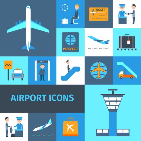 Conjunto de iconos decorativos del aeropuerto vector