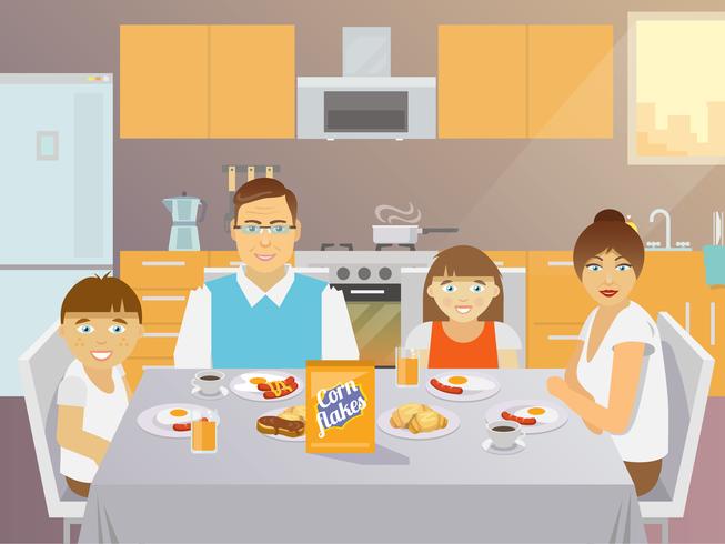 Family Breakfast Flat vector