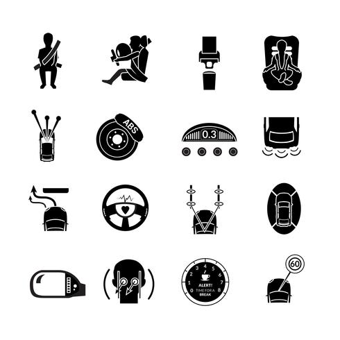 Car Safety Icons Black vector