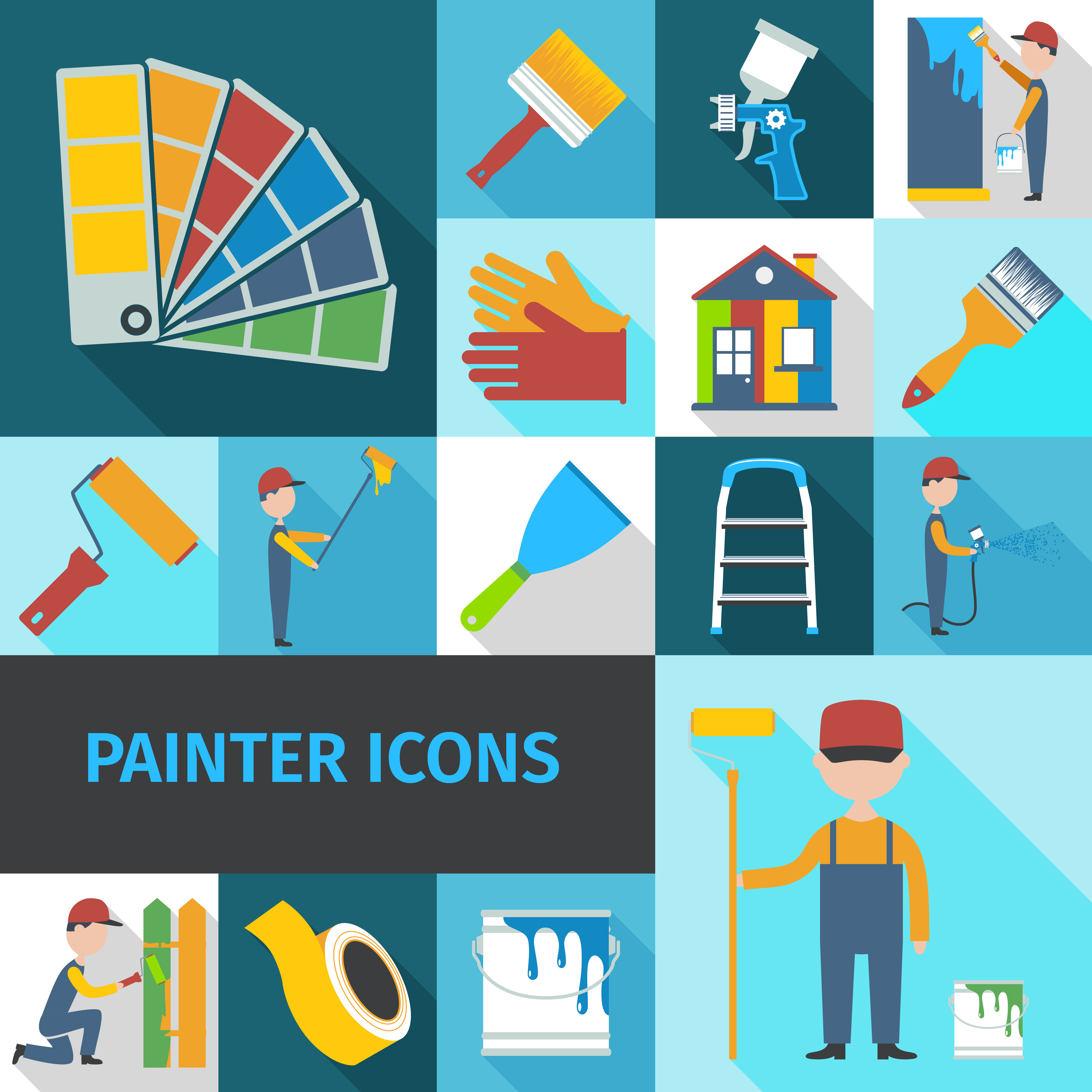 Painter icons set flat shadow 462623 Vector Art at Vecteezy